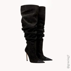 RARE Good American Over the Knee Slouch Boot in Black Suede Size 4!